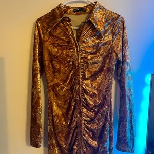 Gold Velvet ruched dress